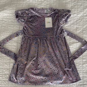 Lola + The Boys Lavender Sky Velour Dress with Star Accents